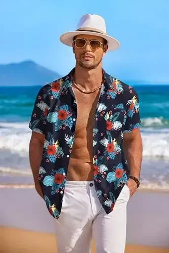 COOFANDY Men's Hawaiian Shirt Short Sleeve Floral Button Down Shirts Tropical Holiday Beach Shirts - 2