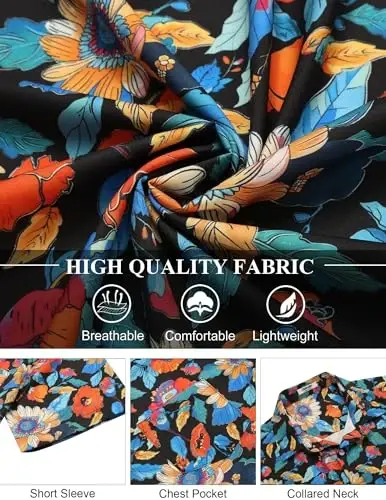 COOFANDY Men's Hawaiian Shirt Short Sleeve Floral Button Down Shirts Tropical Holiday Beach Shirts - 12