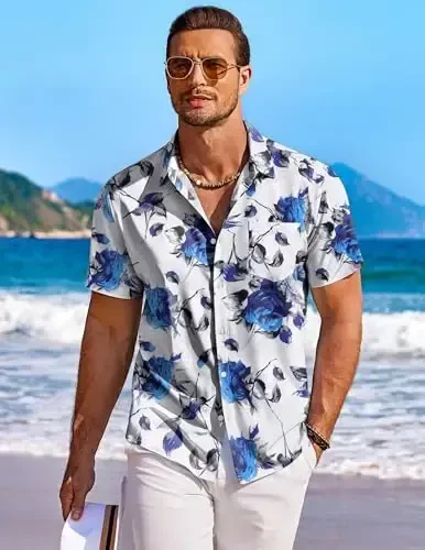 COOFANDY Men's Hawaiian Shirt Short Sleeve Floral Button Down Shirts Tropical Holiday Beach Shirts - 2
