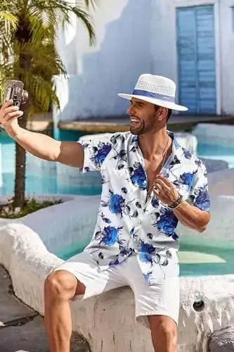 COOFANDY Men's Hawaiian Shirt Short Sleeve Floral Button Down Shirts Tropical Holiday Beach Shirts - 5