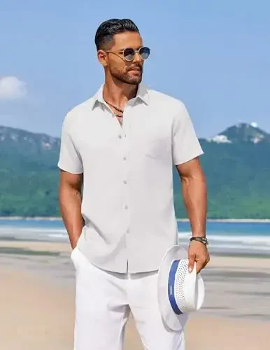 COOFANDY Men's Summer Beach Vacation Shirt Casual Button Down Short Sleeve Shirt Hawaiian Tropical Resort Wear - 2