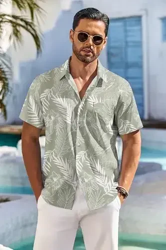 COOFANDY Men's Hawaiian Shirt Short Sleeve Floral Button Down Shirts Tropical Holiday Beach Shirts - 3
