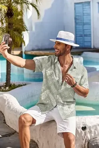 COOFANDY Men's Hawaiian Shirt Short Sleeve Floral Button Down Shirts Tropical Holiday Beach Shirts - 5