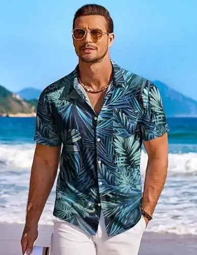 COOFANDY Men's Hawaiian Shirt Short Sleeve Floral Button Down Shirts Tropical Holiday Beach Shirts - 2
