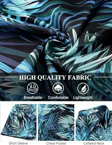 COOFANDY Men's Hawaiian Shirt Short Sleeve Floral Button Down Shirts Tropical Holiday Beach Shirts - 6