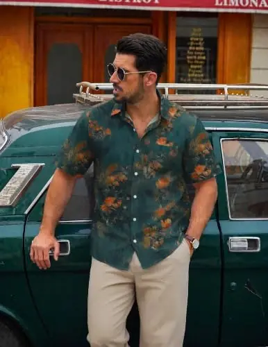 COOFANDY Men's Hawaiian Shirt Short Sleeve Floral Button Down Shirts Tropical Holiday Beach Shirts - 4