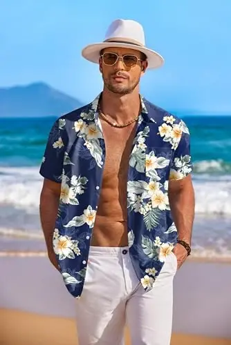 COOFANDY Men's Hawaiian Shirt Short Sleeve Floral Button Down Shirts Tropical Holiday Beach Shirts - 3