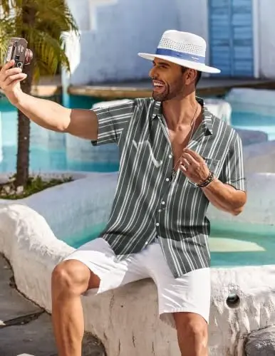 COOFANDY Men's Hawaiian Shirt Short Sleeve Floral Button Down Shirts Tropical Holiday Beach Shirts - 5