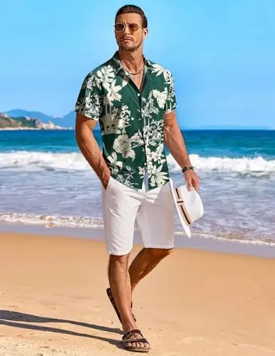 COOFANDY Men's Hawaiian Shirt Short Sleeve Floral Button Down Shirts Tropical Holiday Beach Shirts - 5