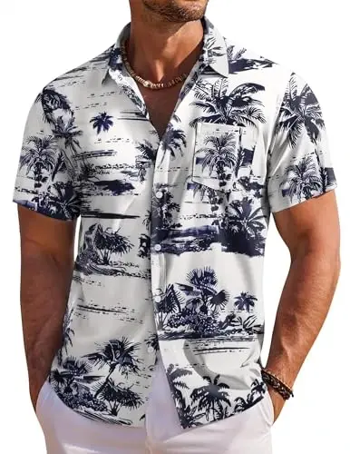 COOFANDY Men's Hawaiian Shirt Short Sleeve Floral Button Down Shirts Tropical Holiday Beach Shirts - 1