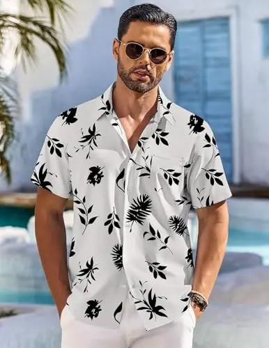 COOFANDY Men's Hawaiian Shirt Short Sleeve Floral Button Down Shirts Tropical Holiday Beach Shirts - 2