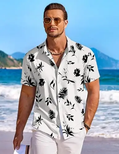 COOFANDY Men's Hawaiian Shirt Short Sleeve Floral Button Down Shirts Tropical Holiday Beach Shirts - 3