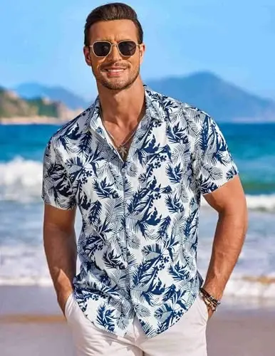 COOFANDY Men's Hawaiian Shirt Short Sleeve Floral Button Down Shirts Tropical Holiday Beach Shirts - 4