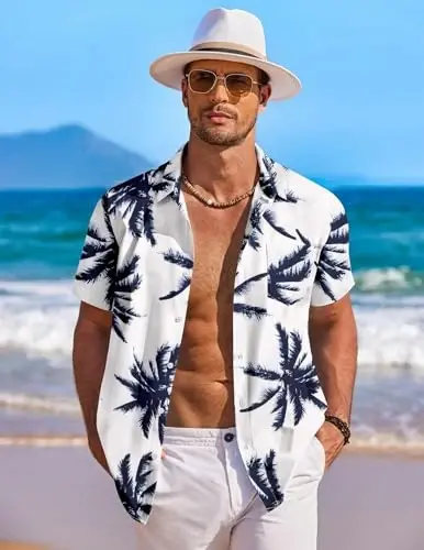 COOFANDY Men's Hawaiian Shirt Short Sleeve Floral Button Down Shirts Tropical Holiday Beach Shirts - 3
