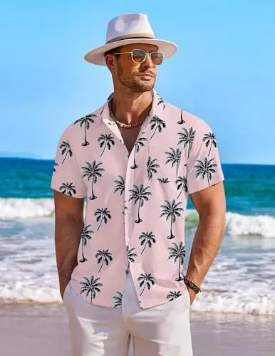 COOFANDY Men's Hawaiian Shirt Short Sleeve Floral Button Down Shirts Tropical Holiday Beach Shirts - 6
