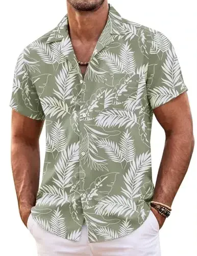 COOFANDY Hawaiian Short Button Sleeve Down Shirt Shirts Beach - COOFANDY