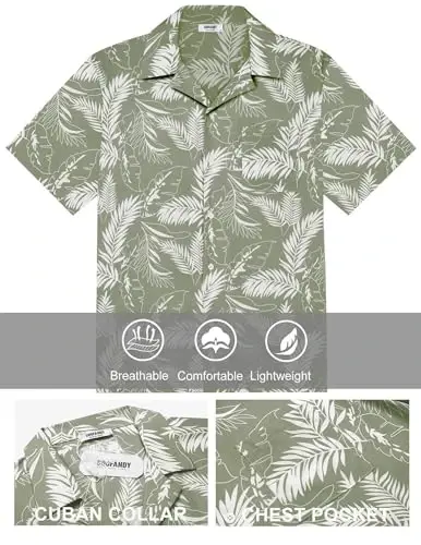 COOFANDY Hawaiian Short Button Sleeve Down Shirt Shirts Beach - 5