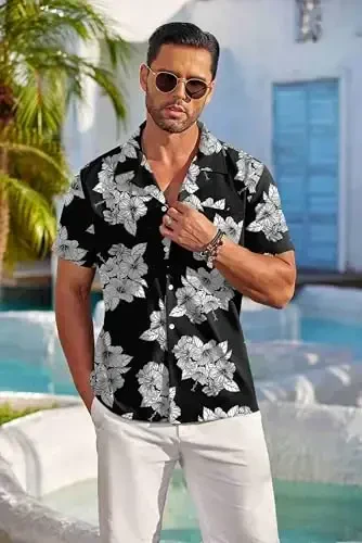 COOFANDY Mens Hawaiian Shirt Short Sleeve Floral Button Down Shirts Tropical Summer Beach Shirts Camp Collar Shirt - 2