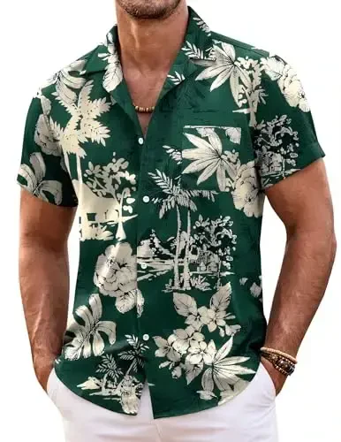 COOFANDY Mens Hawaiian Shirt Short Sleeve Floral Button Down Shirts Tropical Summer Beach Shirts Camp Collar Shirt 