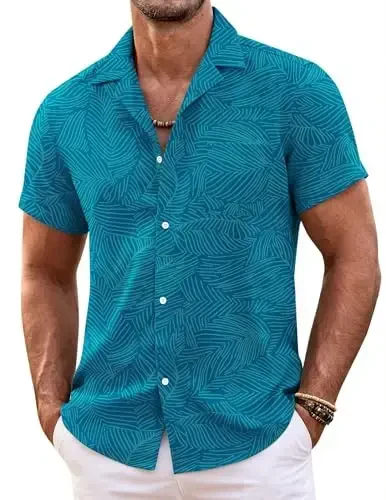 COOFANDY Mens Hawaiian Shirt Short Sleeve Floral Button Down Shirts Tropical Summer Beach Shirts Camp Collar Shirt - COOFANDY