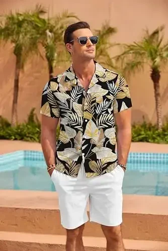 COOFANDY Mens Hawaiian Shirt Short Sleeve Floral Button Down Shirts Tropical Summer Beach Shirts Camp Collar Shirt - 2