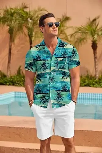 COOFANDY Mens Hawaiian Shirt Short Sleeve Floral Button Down Shirts Tropical Summer Beach Shirts Camp Collar Shirt - 5