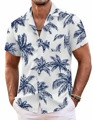 COOFANDY Mens Hawaiian Shirt Short Sleeve Floral Button Down Shirts Tropical Summer Beach Shirts Camp Collar Shirt - 1