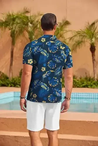 COOFANDY Mens Hawaiian Shirt Short Sleeve Floral Button Down Shirts Tropical Summer Beach Shirts Camp Collar Shirt - 5