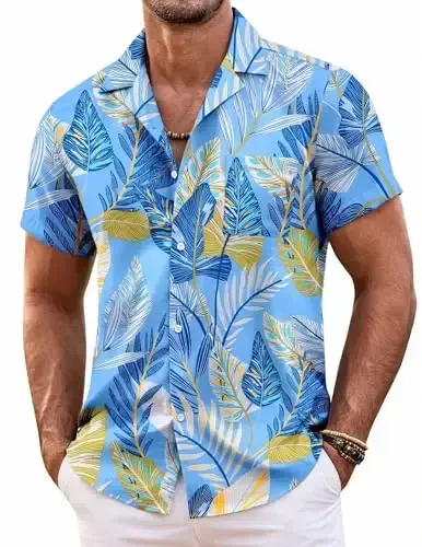 COOFANDY Mens Hawaiian Shirt Short Sleeve Floral Button Down Shirts Tropical Summer Beach Shirts Camp Collar Shirt - 1