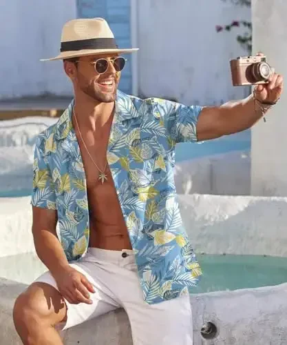 COOFANDY Mens Hawaiian Shirt Short Sleeve Floral Button Down Shirts Tropical Summer Beach Shirts Camp Collar Shirt - 2