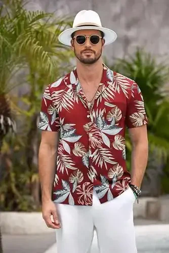 COOFANDY Mens Hawaiian Shirt Short Sleeve Floral Button Down Shirts Tropical Summer Beach Shirts Camp Collar Shirt - 4
