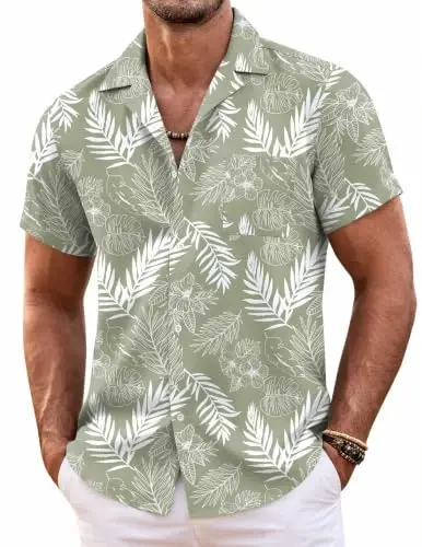 COOFANDY Mens Hawaiian Shirt Short Sleeve Floral Button Down Shirts Tropical Summer Beach Shirts Camp Collar Shirt - 1