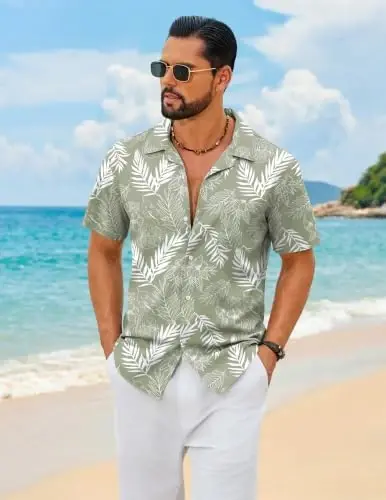 COOFANDY Mens Hawaiian Shirt Short Sleeve Floral Button Down Shirts Tropical Summer Beach Shirts Camp Collar Shirt - COOFANDY (1)