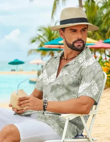 COOFANDY Mens Hawaiian Shirt Short Sleeve Floral Button Down Shirts Tropical Summer Beach Shirts Camp Collar Shirt - 3