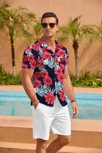 COOFANDY Mens Hawaiian Shirt Short Sleeve Floral Button Down Shirts Tropical Summer Beach Shirts Camp Collar Shirt - 3