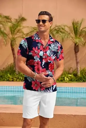 COOFANDY Mens Hawaiian Shirt Short Sleeve Floral Button Down Shirts Tropical Summer Beach Shirts Camp Collar Shirt - 4
