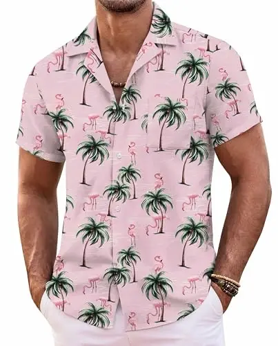 COOFANDY Mens Hawaiian Shirt Short Sleeve Floral Button Down Shirts Tropical Summer Beach Shirts Camp Collar Shirt - 1