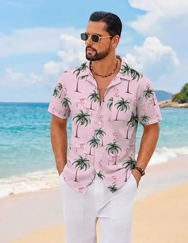 COOFANDY Mens Hawaiian Shirt Short Sleeve Floral Button Down Shirts Tropical Summer Beach Shirts Camp Collar Shirt - 4