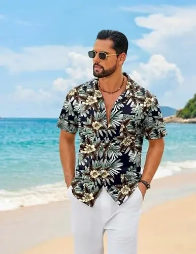 COOFANDY Mens Hawaiian Shirt Short Sleeve Floral Button Down Shirts Tropical Summer Beach Shirts Camp Collar Shirt - COOFANDY (1)