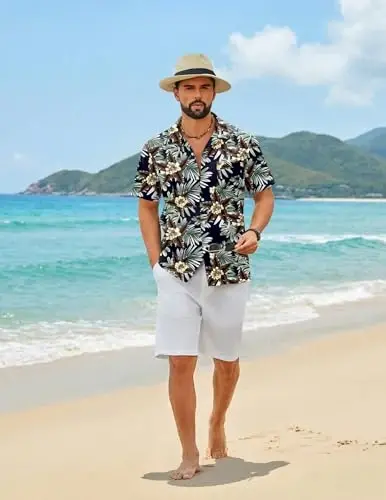 COOFANDY Mens Hawaiian Shirt Short Sleeve Floral Button Down Shirts Tropical Summer Beach Shirts Camp Collar Shirt - 3