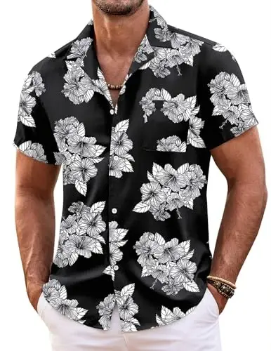 COOFANDY Mens Hawaiian Shirt Short Sleeve Floral Button Down Shirts Tropical Summer Beach Shirts Camp Collar Shirt - 1