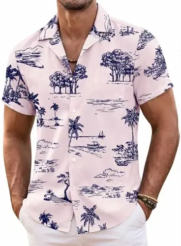 COOFANDY Mens Hawaiian Shirt Short Sleeve Floral Button Down Shirts Tropical Summer Beach Shirts Camp Collar Shirt - 1