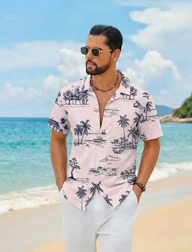 COOFANDY Mens Hawaiian Shirt Short Sleeve Floral Button Down Shirts Tropical Summer Beach Shirts Camp Collar Shirt - COOFANDY (1)