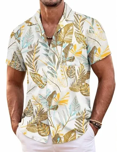 COOFANDY Mens Hawaiian Shirt Short Sleeve Floral Button Down Shirts Tropical Summer Beach Shirts Camp Collar Shirt - 1