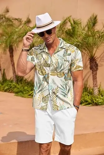 COOFANDY Mens Hawaiian Shirt Short Sleeve Floral Button Down Shirts Tropical Summer Beach Shirts Camp Collar Shirt - COOFANDY (1)