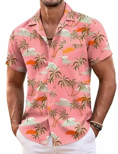 COOFANDY Mens Hawaiian Shirt Short Sleeve Floral Button Down Shirts Tropical Summer Beach Shirts Camp Collar Shirt - 1