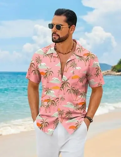 COOFANDY Mens Hawaiian Shirt Short Sleeve Floral Button Down Shirts Tropical Summer Beach Shirts Camp Collar Shirt - 2