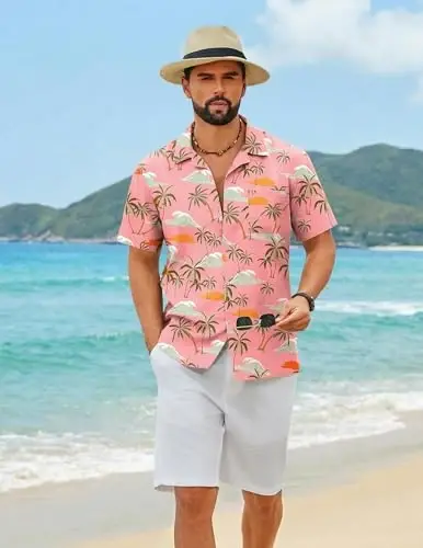 COOFANDY Mens Hawaiian Shirt Short Sleeve Floral Button Down Shirts Tropical Summer Beach Shirts Camp Collar Shirt - 3