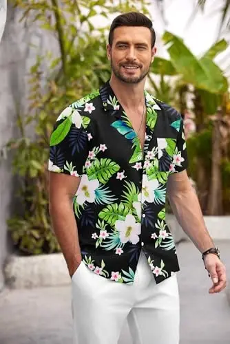 COOFANDY Mens Hawaiian Shirt Short Sleeve Floral Button Down Shirts Tropical Summer Beach Shirts Camp Collar Shirt - COOFANDY (1)