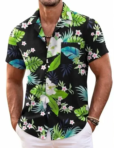 COOFANDY Mens Hawaiian Shirt Short Sleeve Floral Button Down Shirts Tropical Summer Beach Shirts Camp Collar Shirt - 1